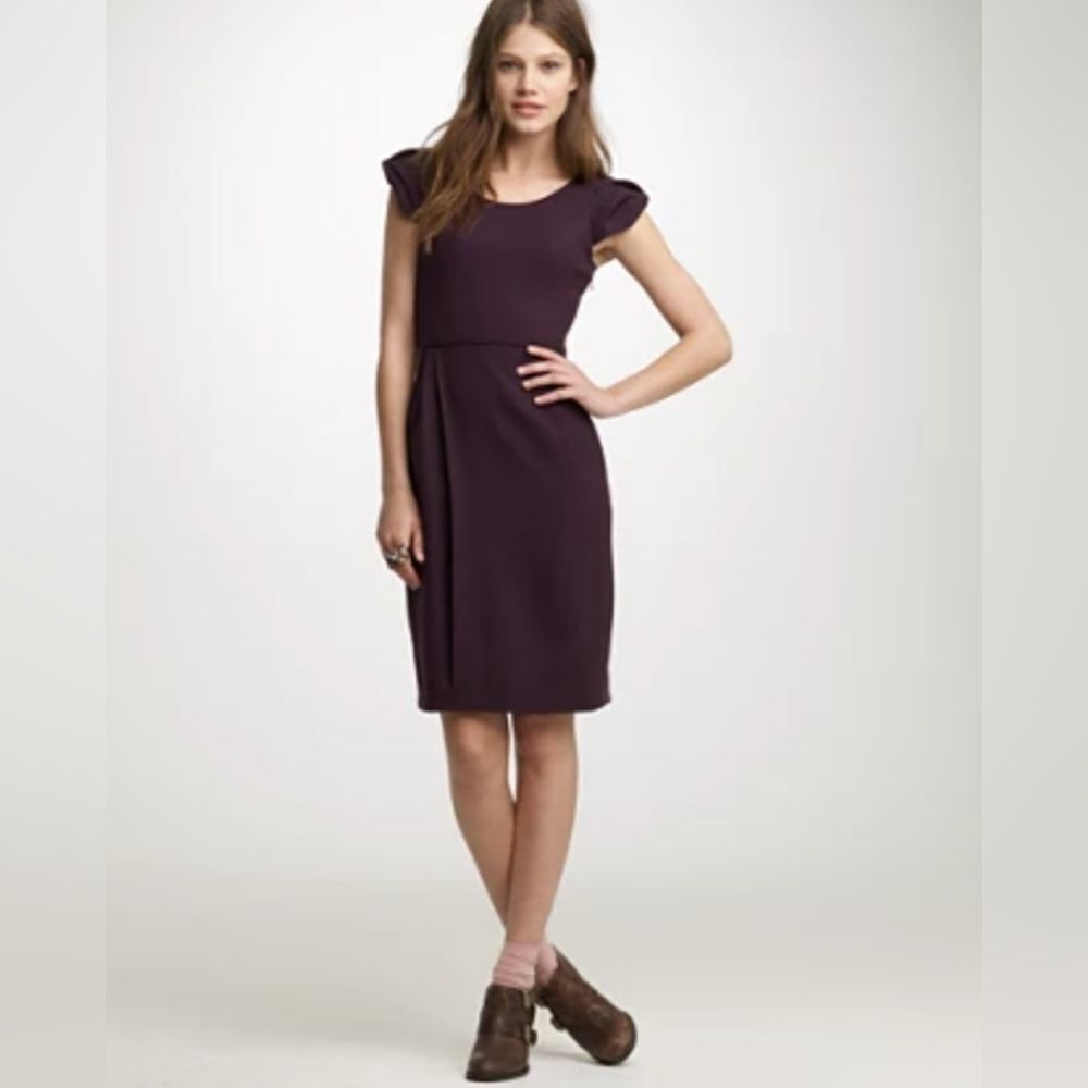 J. Crew Dark Purple Sheath Dress with Flutter Cap Sleeves